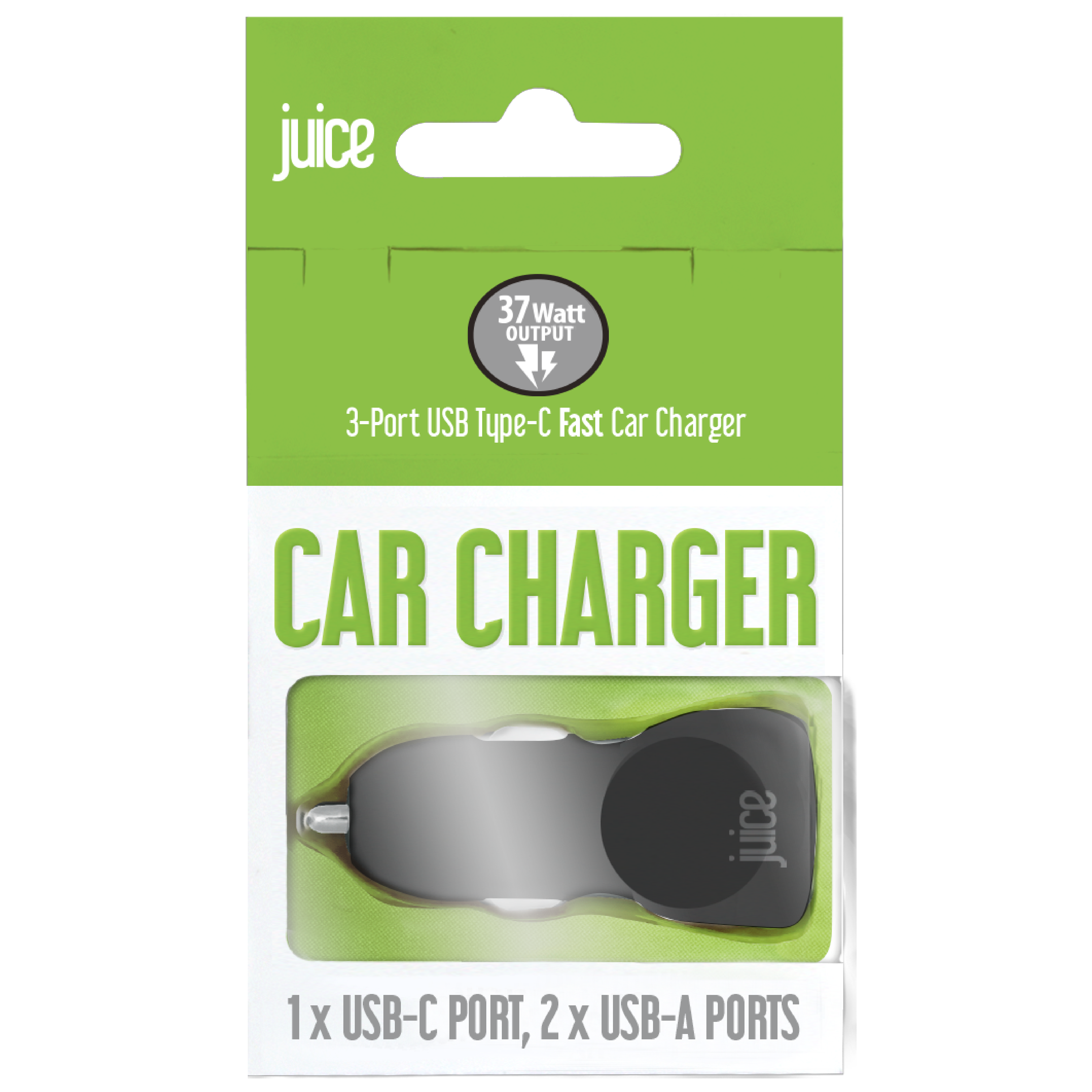 Juice ECO 37W 3-Port Car Charger with Power Delivery – Black