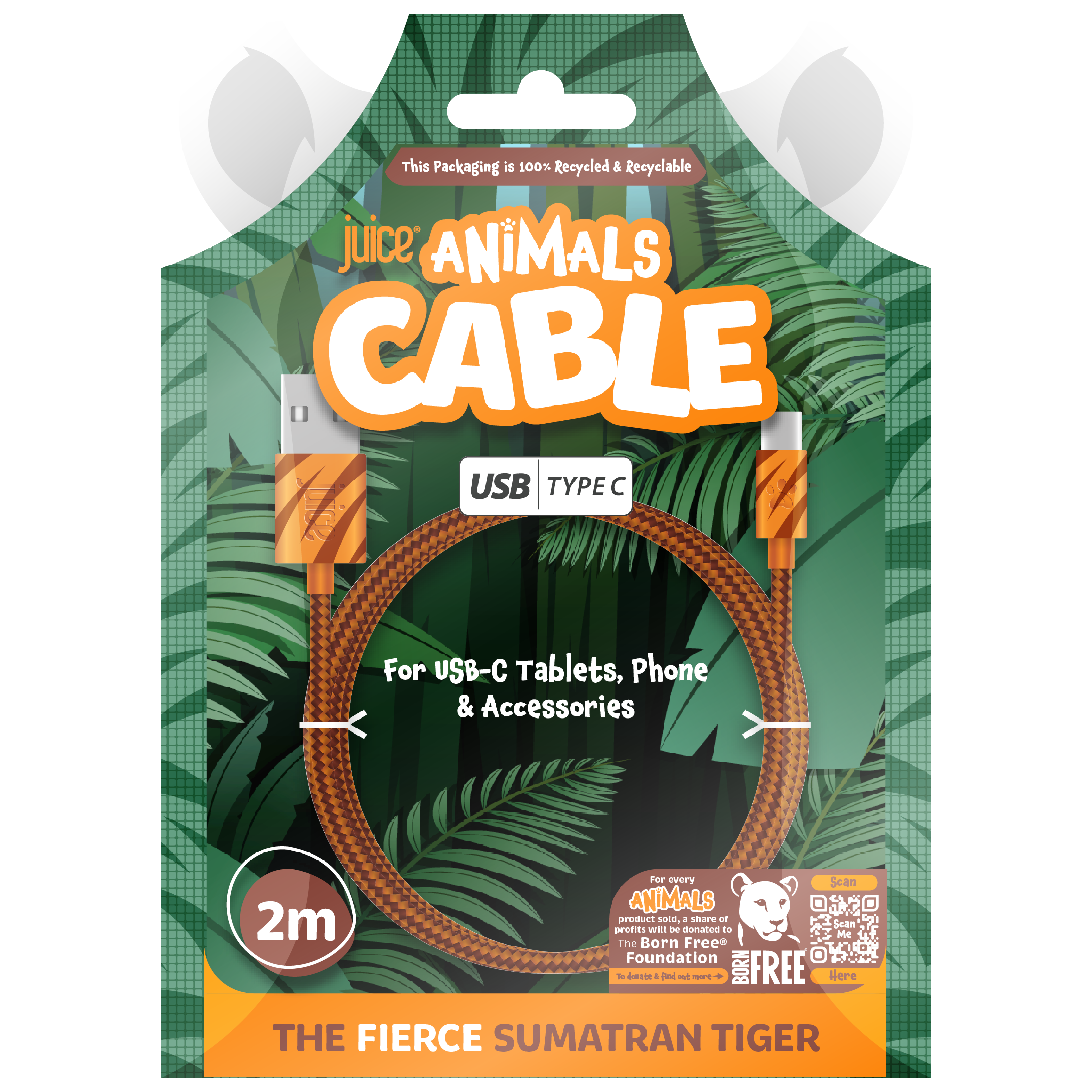 Juice Animals USB Type-C Braided 2m Charging Cable