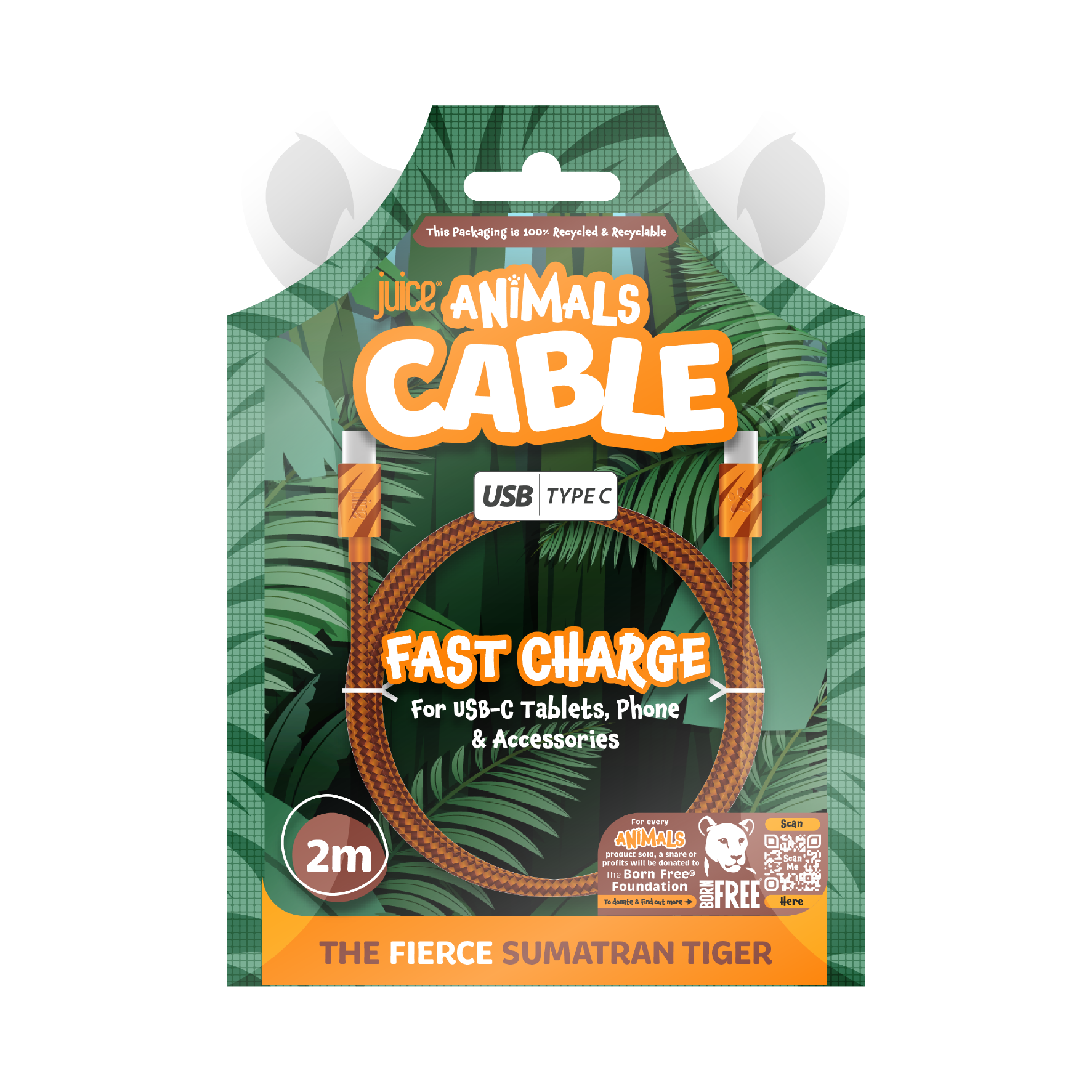 Juice Animals Type C to Type C Braided 2M Charging Cable