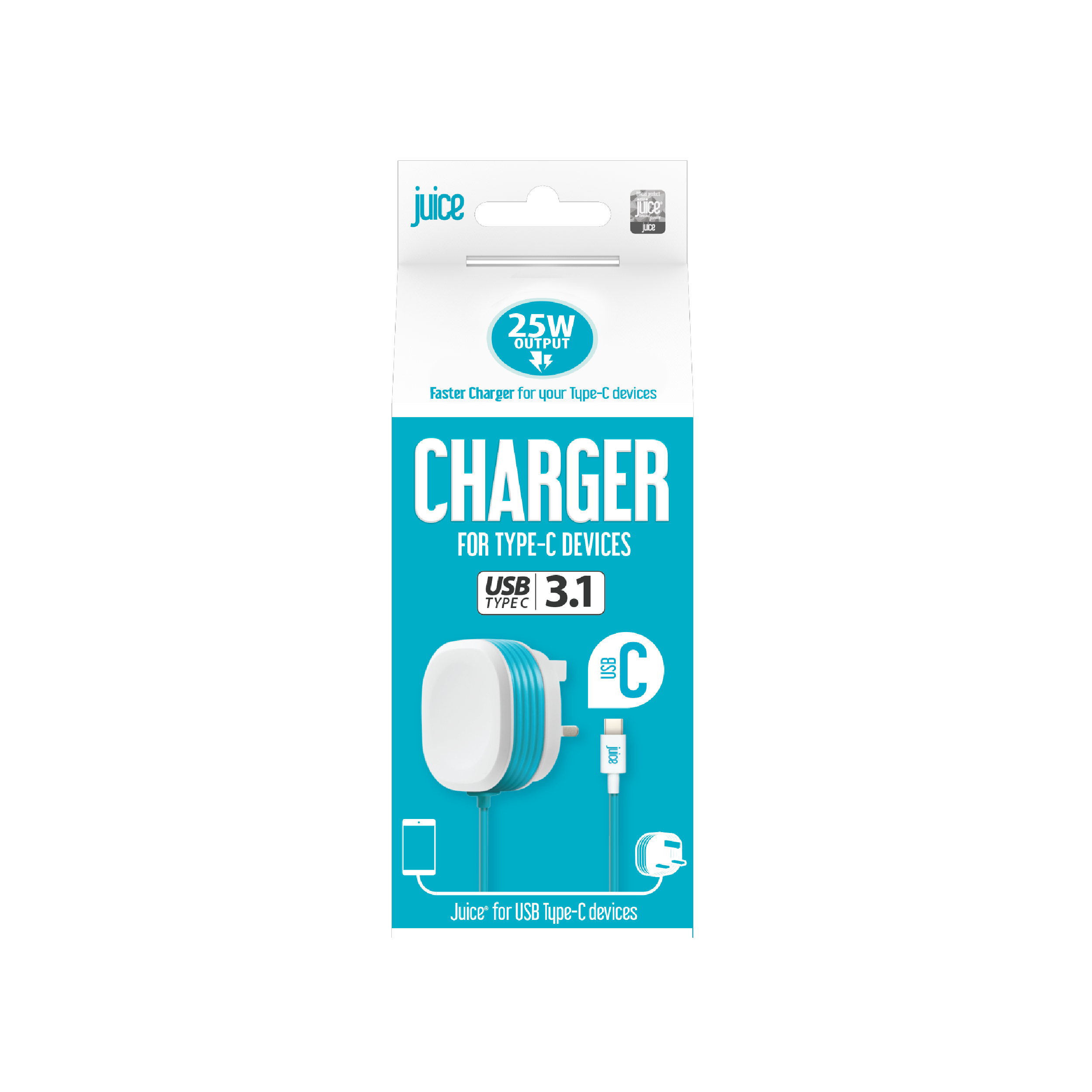 Juice 25W USB-C Mains Charger with 1.5 metre Integrated Cable