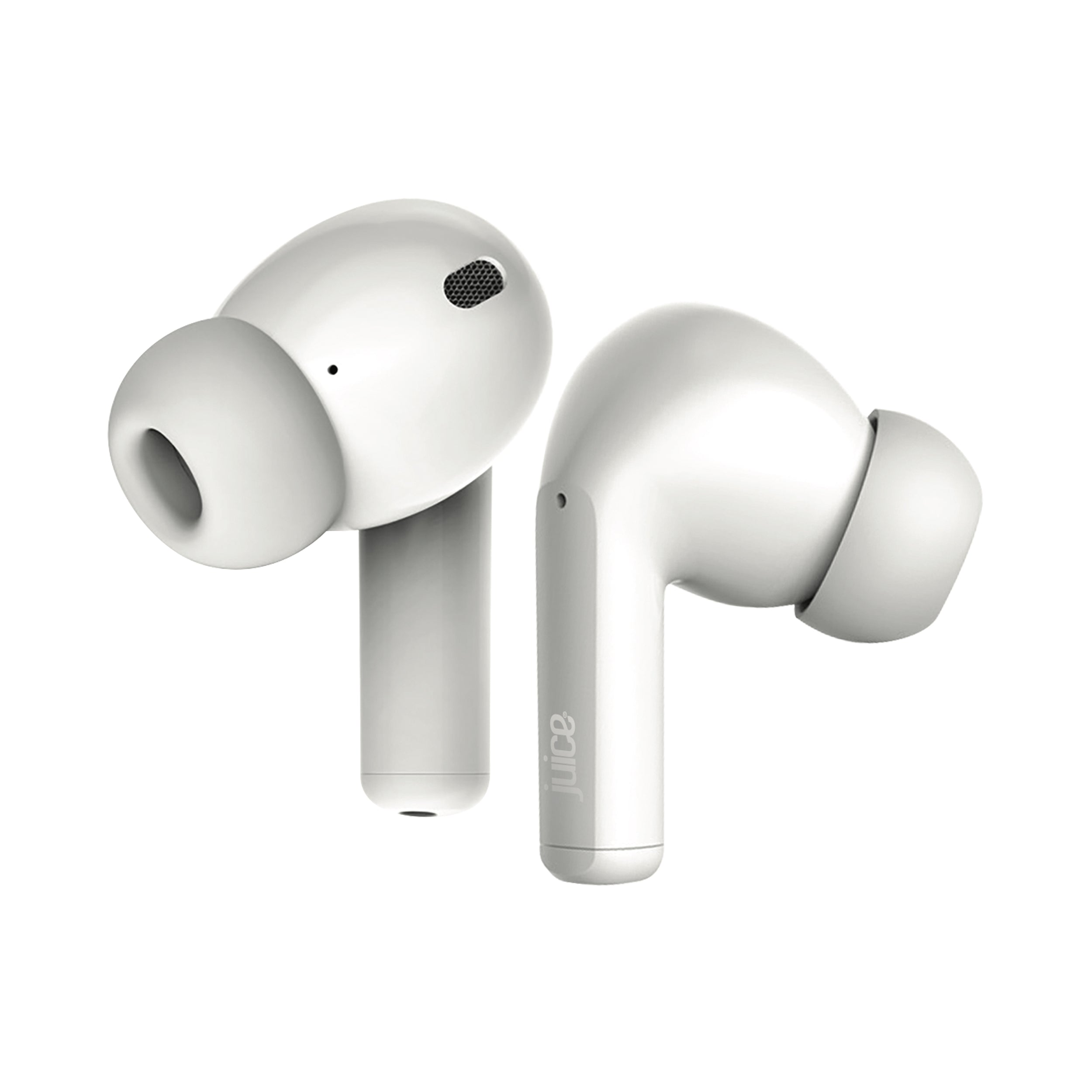 Juice Airphones Go Headphones detailed shot of Ear Pods in White