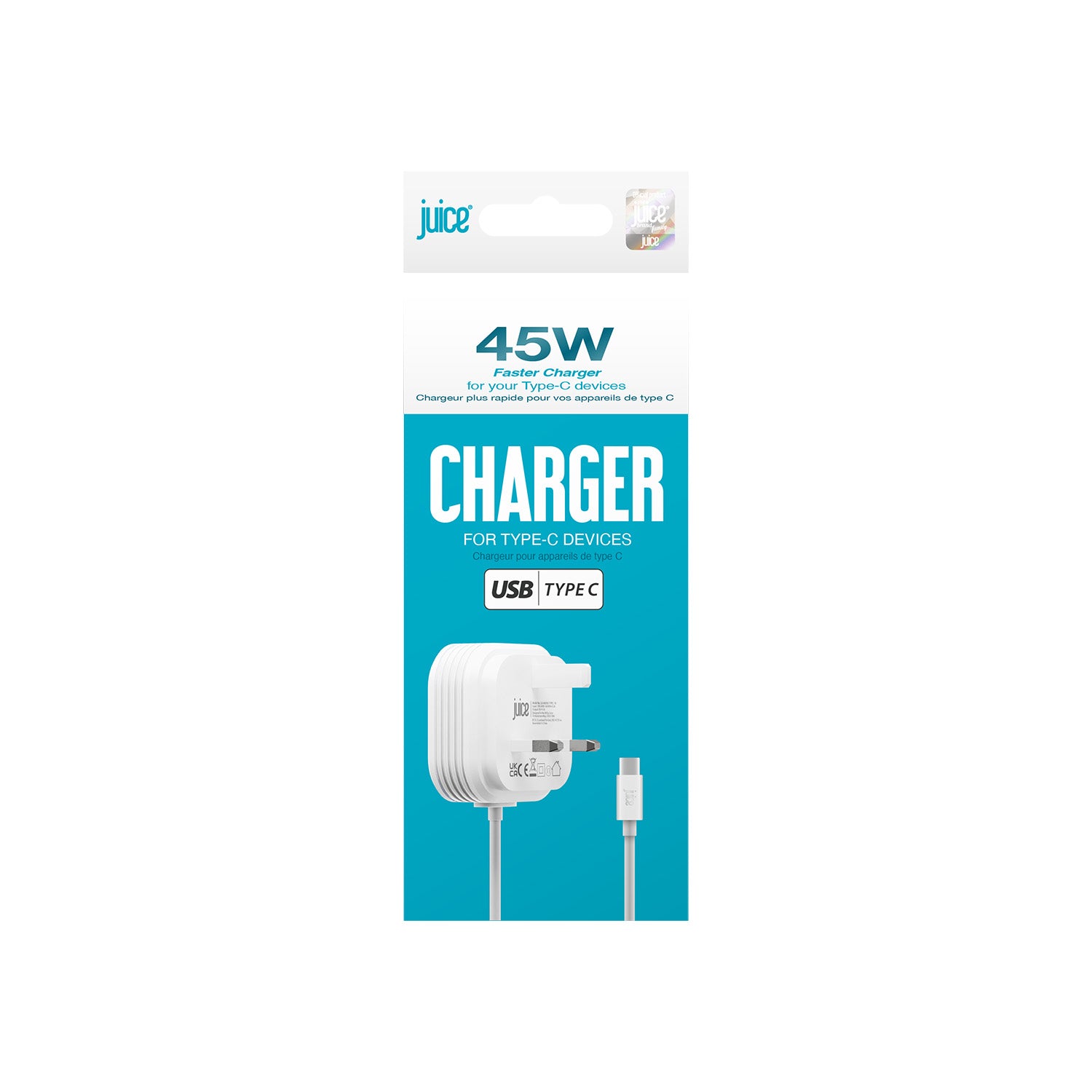 Juice 45W USB-C Mains Charger with 1.5 metre Integrated Cable