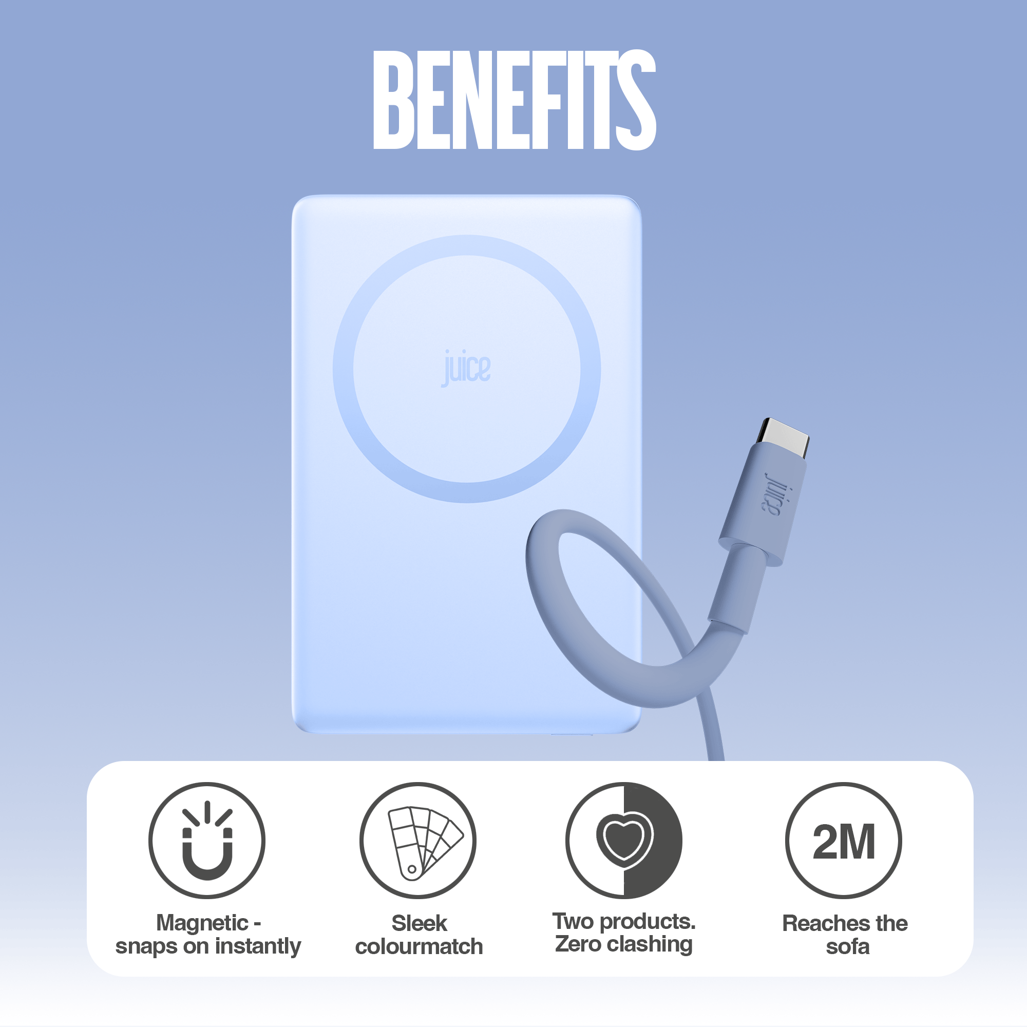 Juice iPhone 18 Colour Matched Bundle 1 – MagTec Power Bank + USB-C Cable 2m – Glacier – Benefits