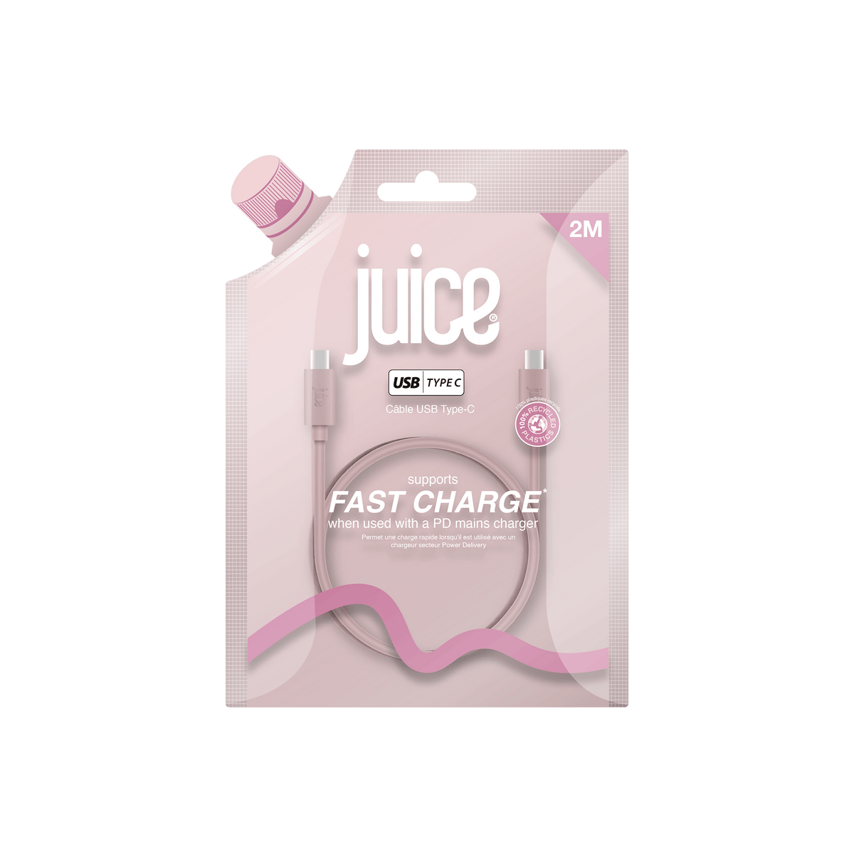 Juice iPhone 18 Colour Matched Bundle 1 – MagTec Power Bank + USB-C Cable 2m – Pink – Cable Packaging