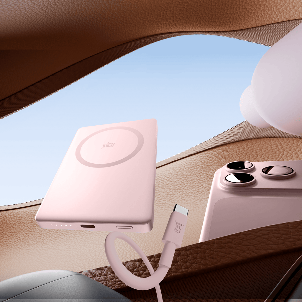 Juice iPhone 18 Colour Matched Bundle 1 – MagTec Power Bank + USB-C Cable 2m – Pink – Lifestyle