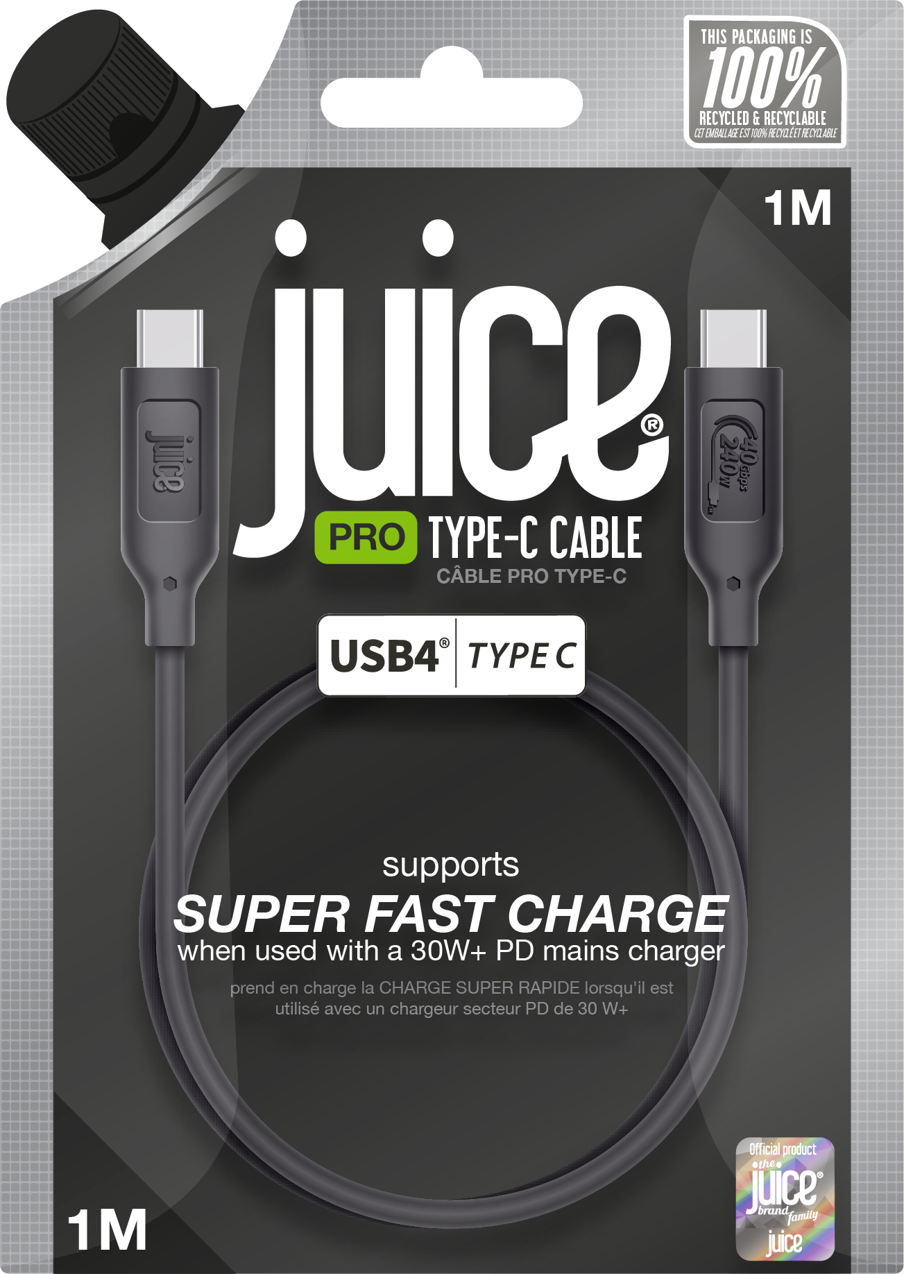 Juice USB4 Type-C to Type-C Charging and Display Cable 1m