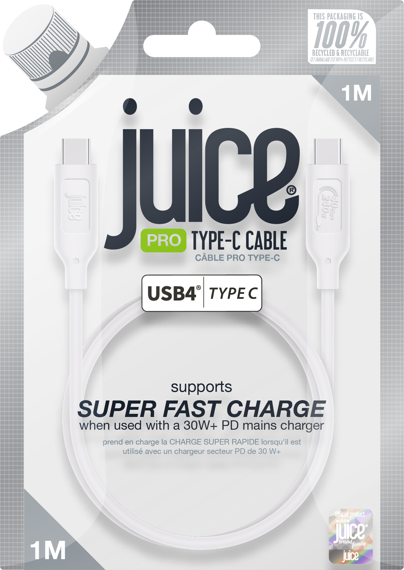 Juice USB4 Type-C to Type-C Charging and Display Cable 1m