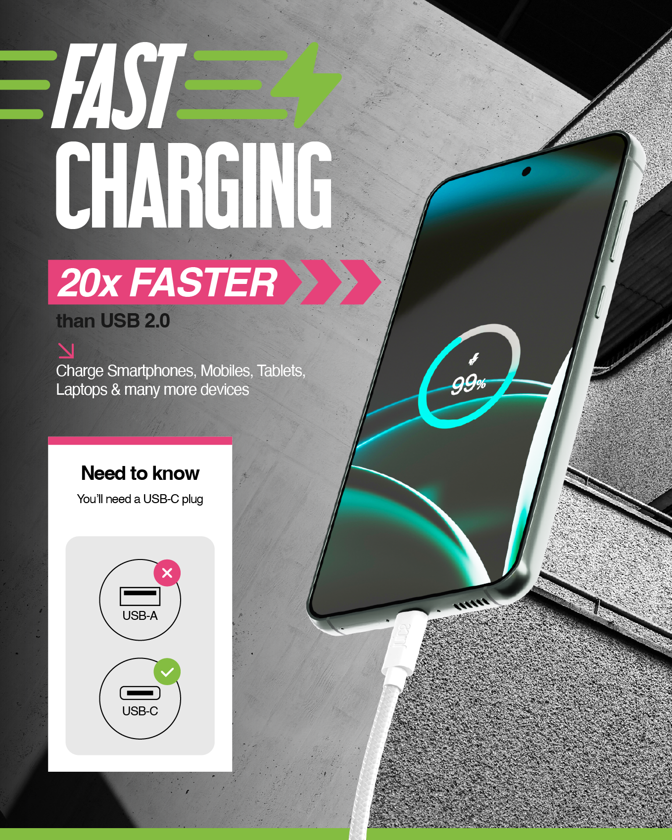 Juice USB Type-C Charging Cable 2m PINK