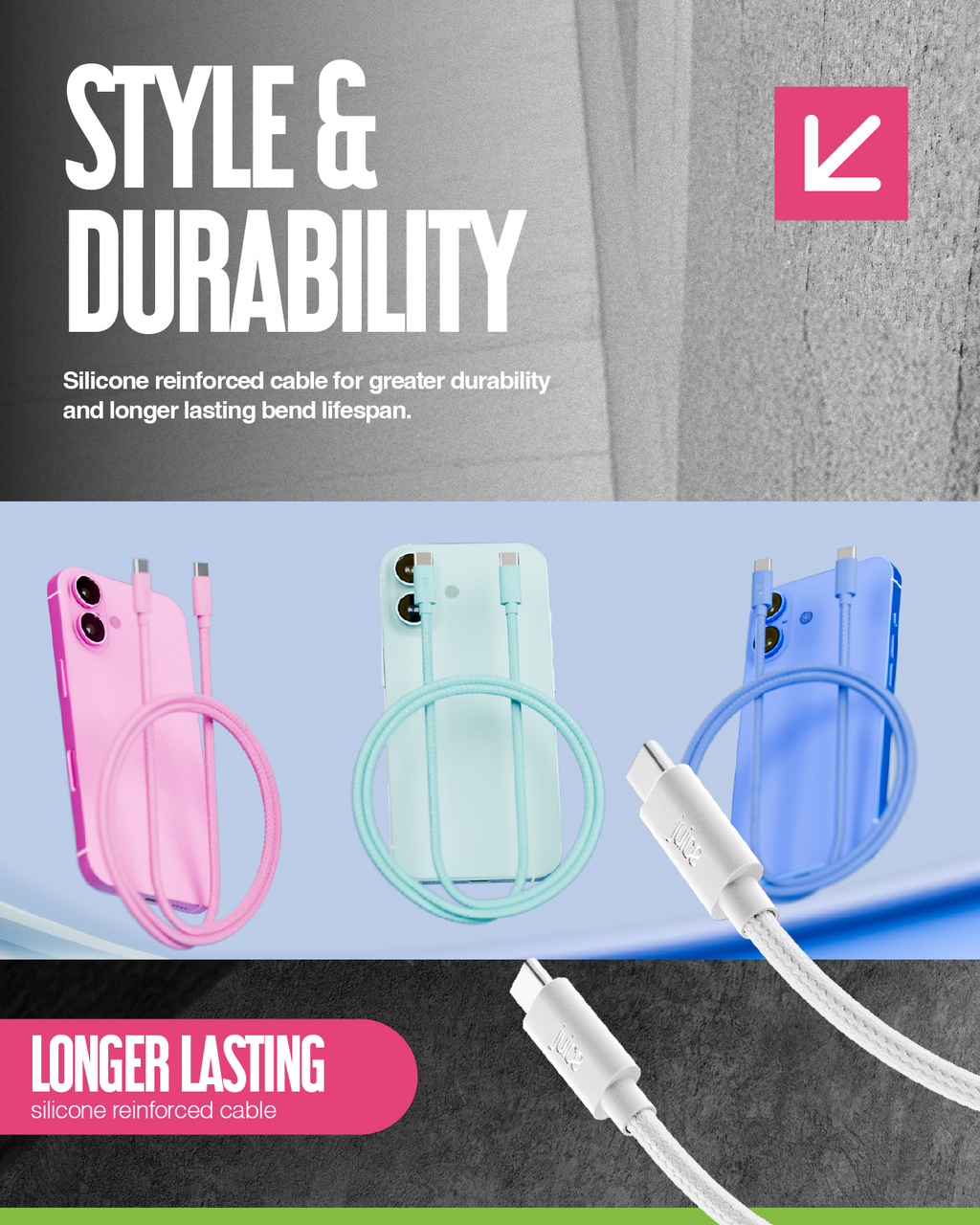 Juice USB Type-C to USB Type-C Braided Charging Cable 3m