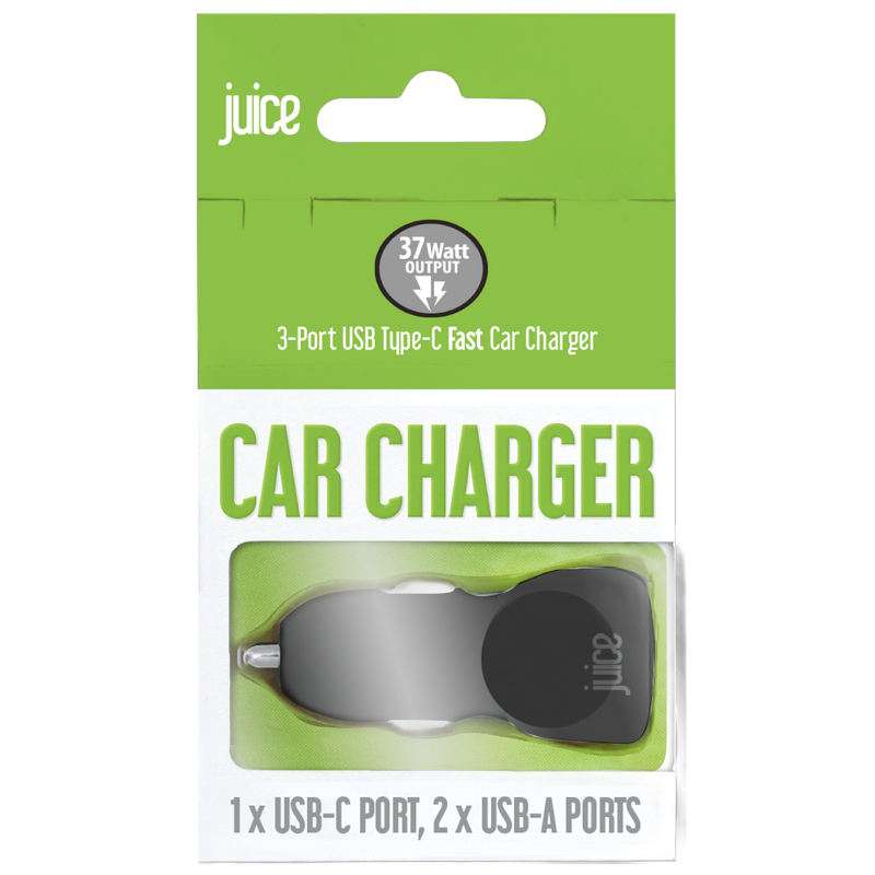 Juice ECO 37W 3-Port Car Charger with Power Delivery – Black