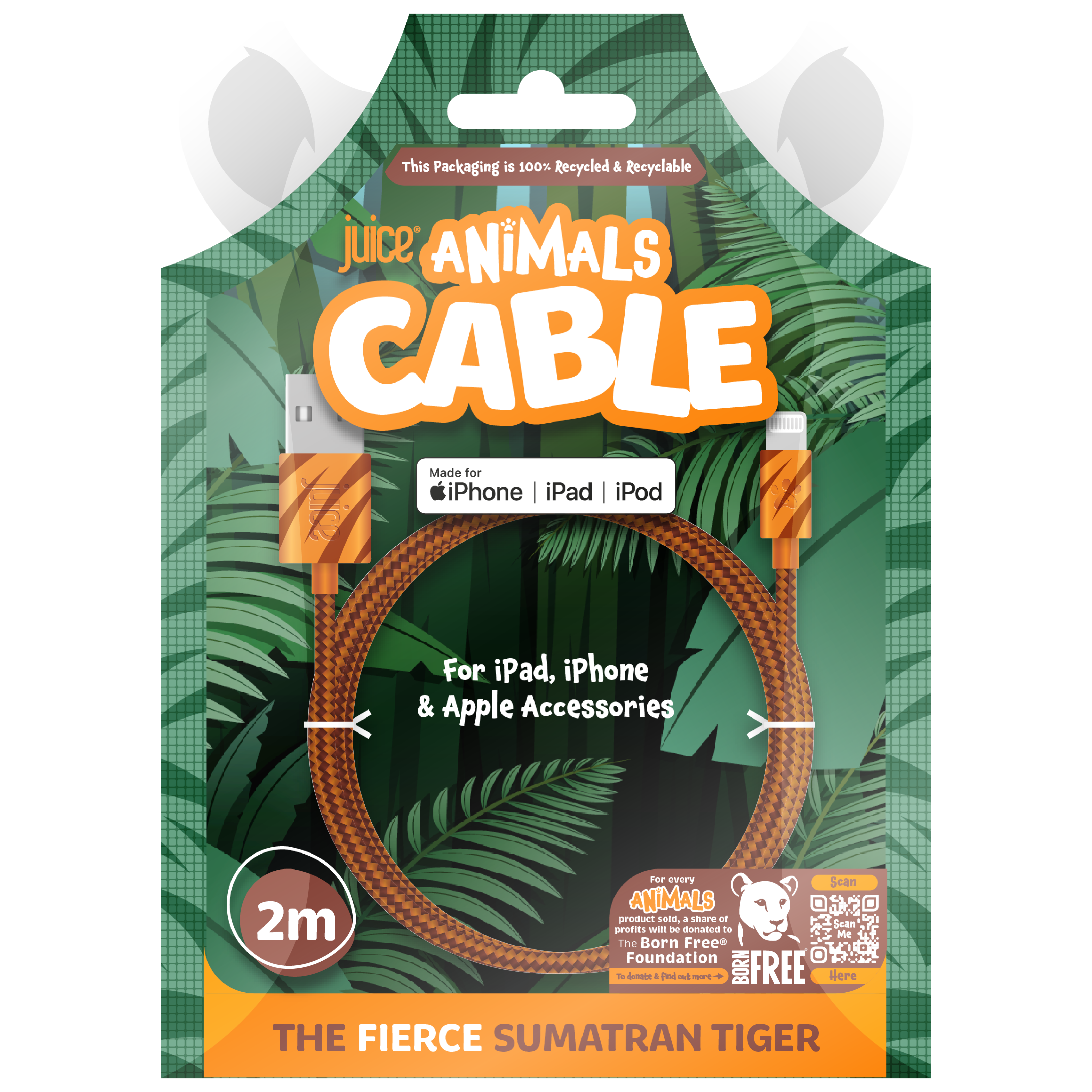 Juice Animals Lightning Braided 2m Charging Cable