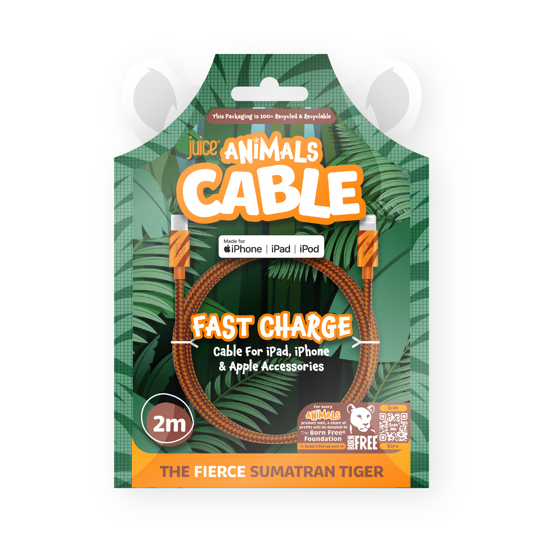 كابل شحن Juice Animals Lightning Braided بطول 2 متر