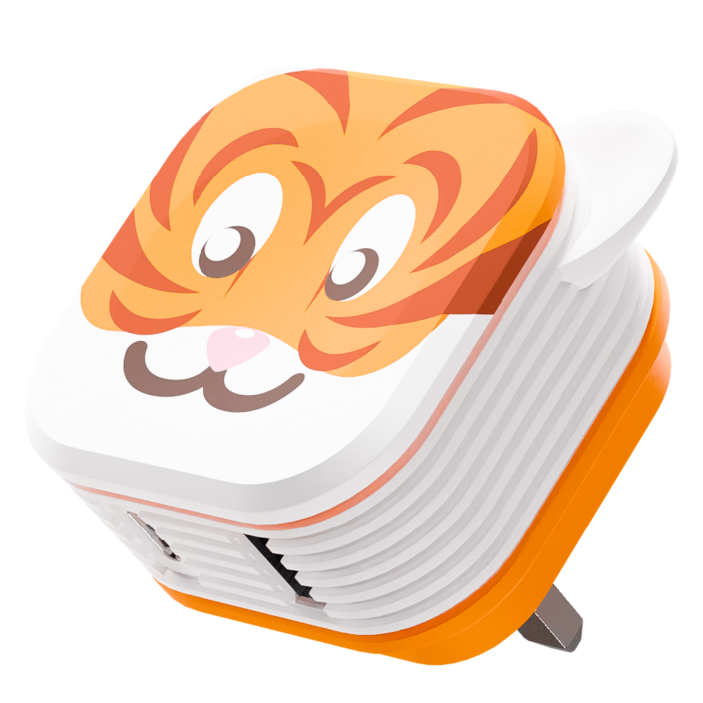 قابس Juice Animals 30W ثنائي المنفذ USB-A/C PD - Tiger