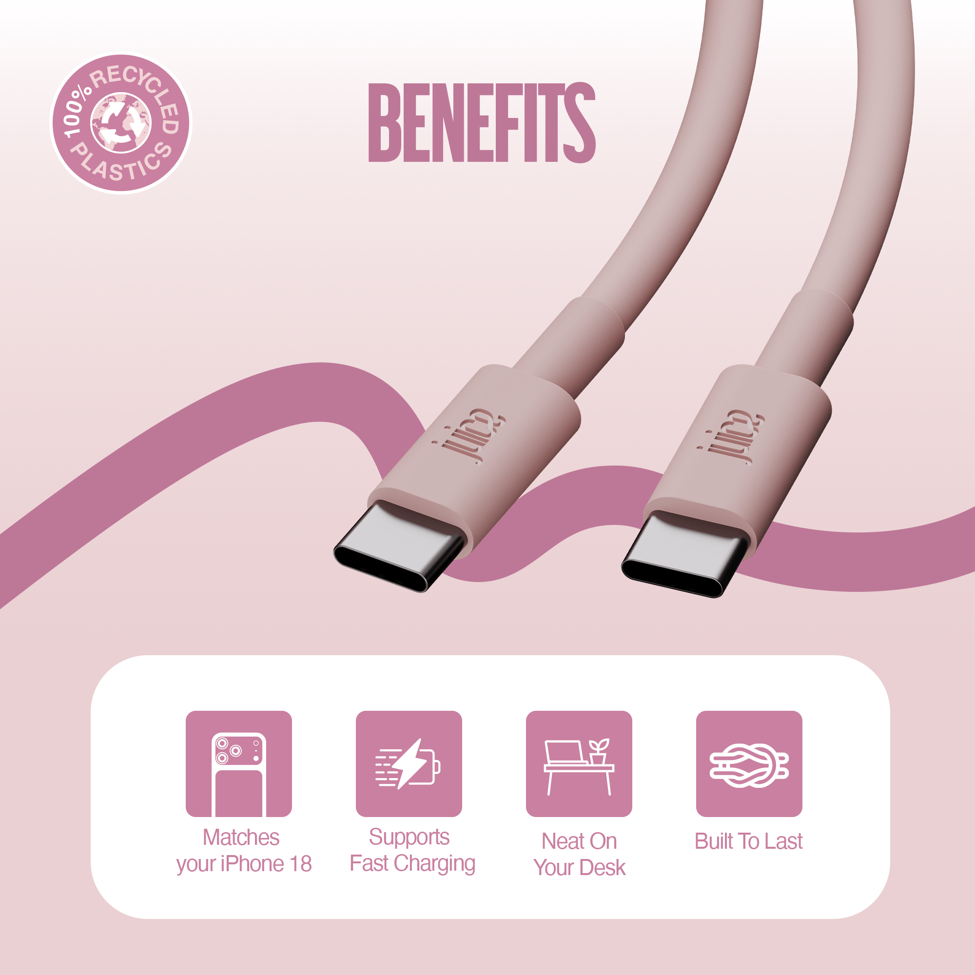 Juice USB-C to USB-C Classic Charging Cable 1m – Pink – Benefits