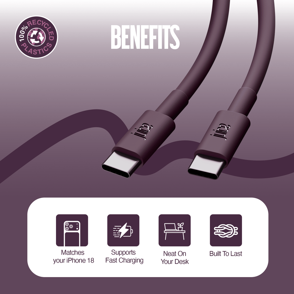 Juice USB-C to USB-C Classic Charging Cable 2m – Burgundy – Benefits