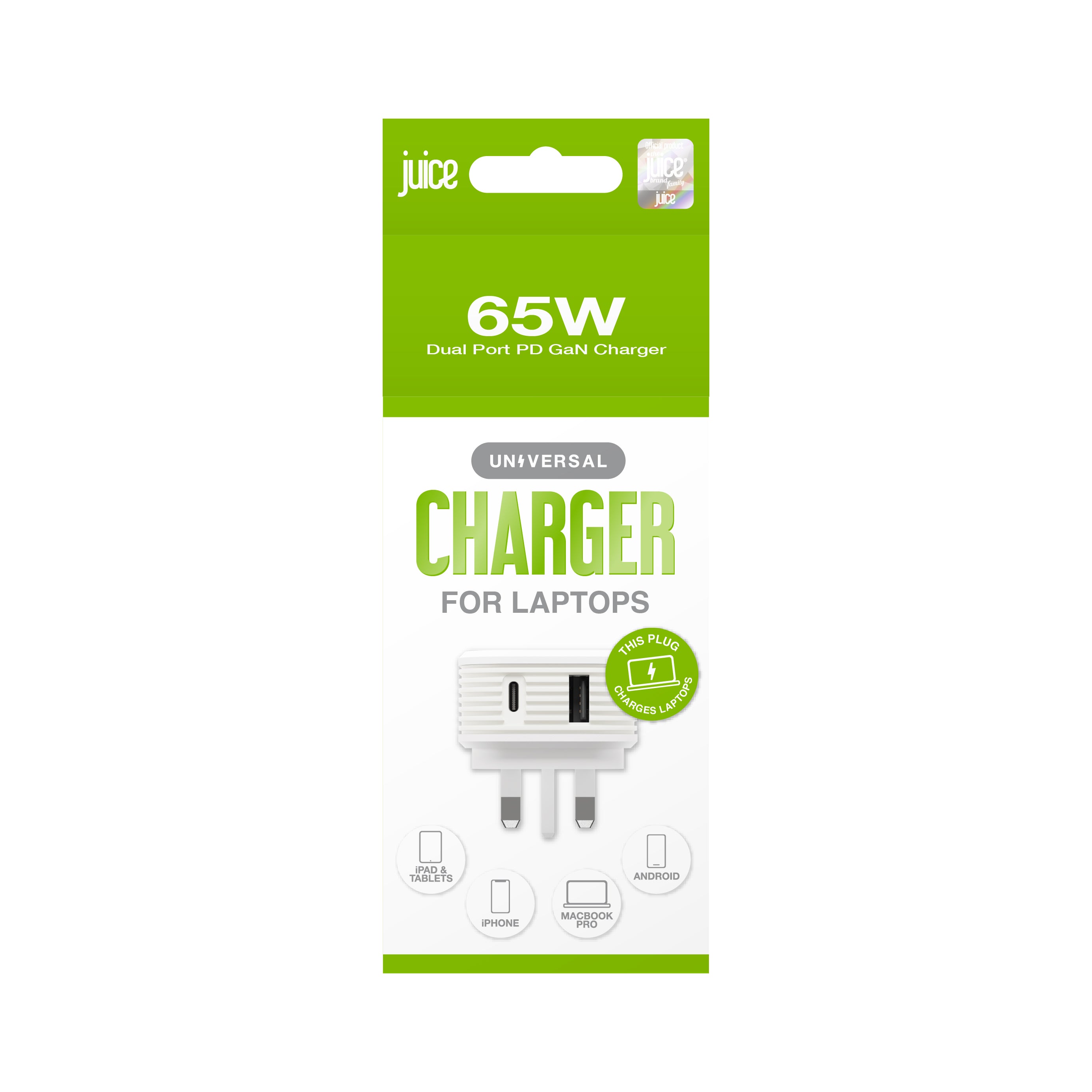 Juice 65W Dual Port Mains GAN Charger Plug