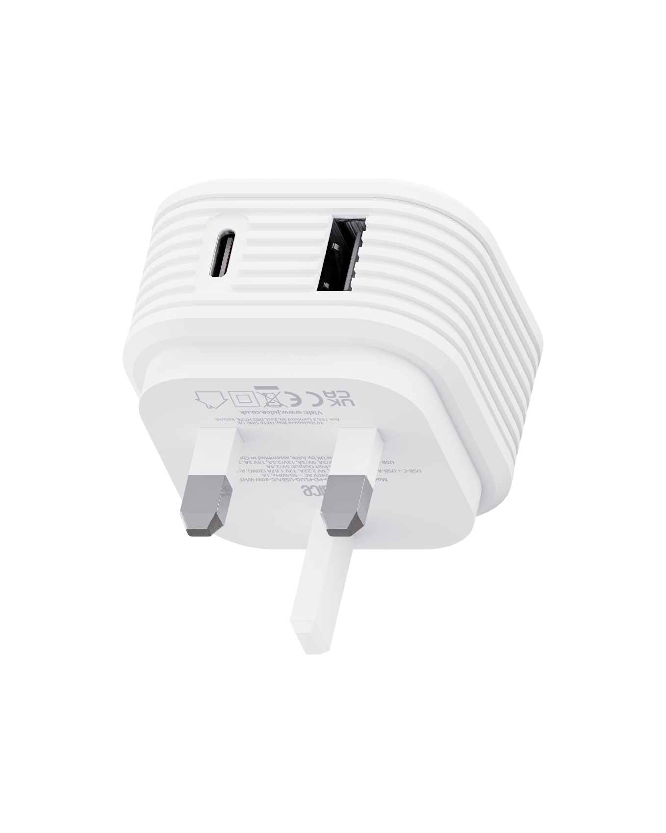 Juice 20W Dual Port Fast Charger Plug – White