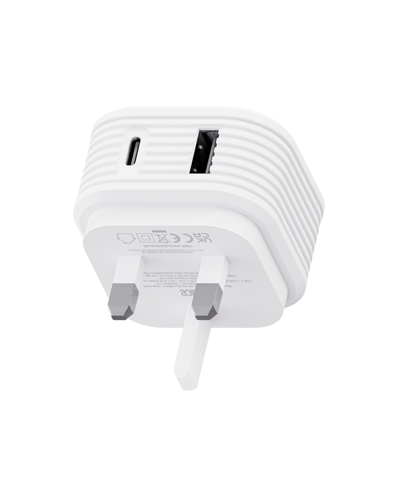 Juice 20W Dual Port Fast Charger Plug – White