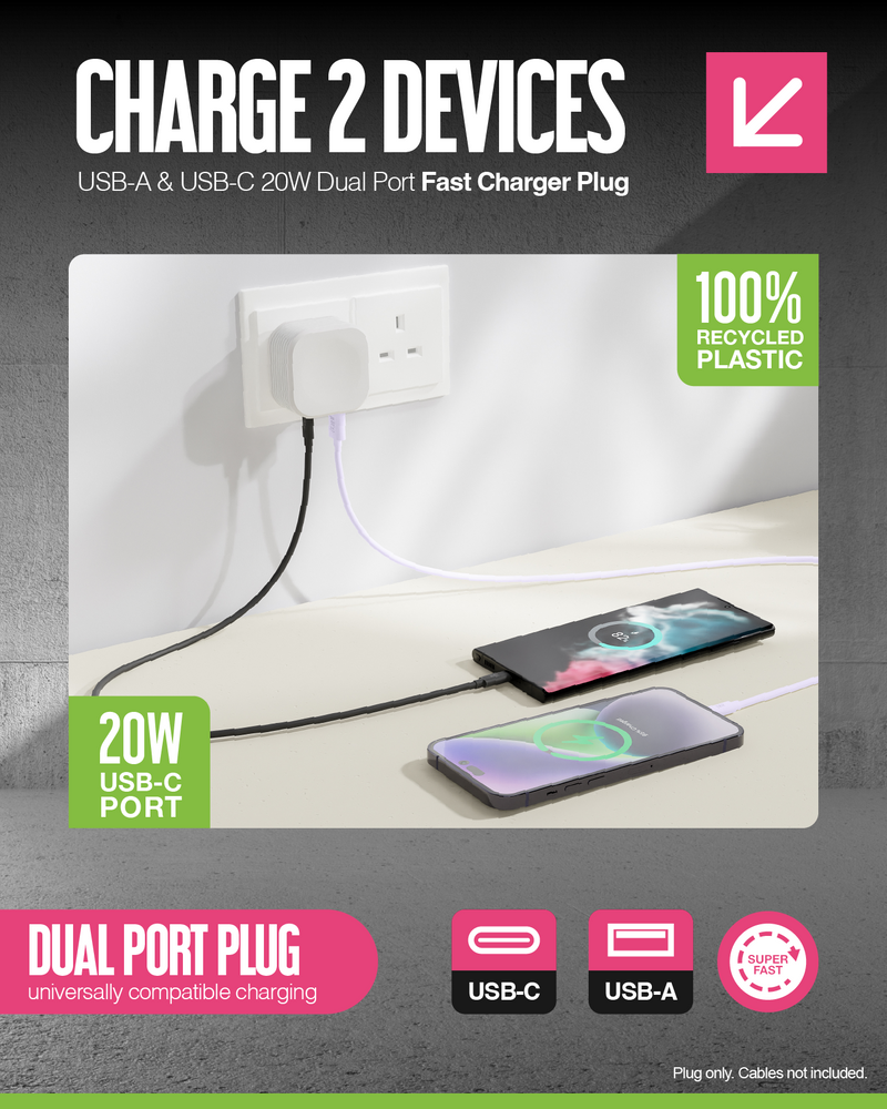 Juice 20W Dual Port Fast Charger Plug – White