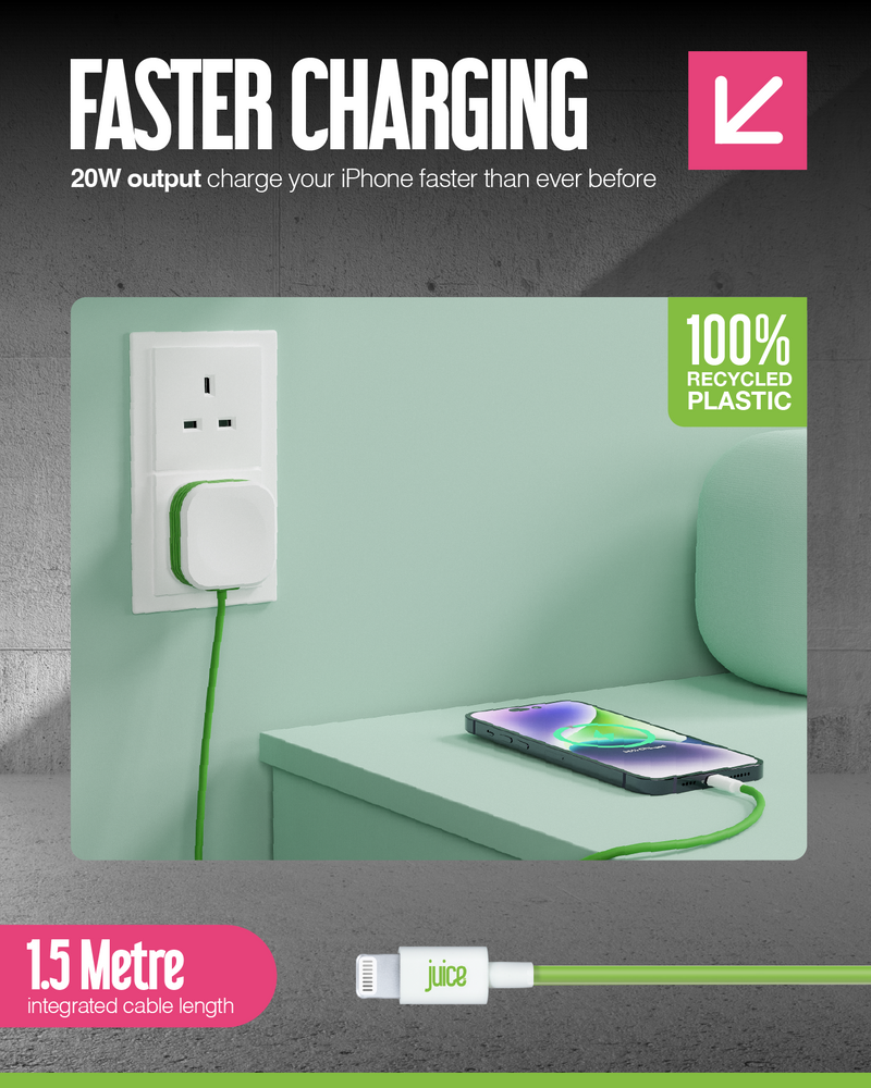 Juice 20W Apple Lightning Mains Charger with 1.5 metre Integrated Cable