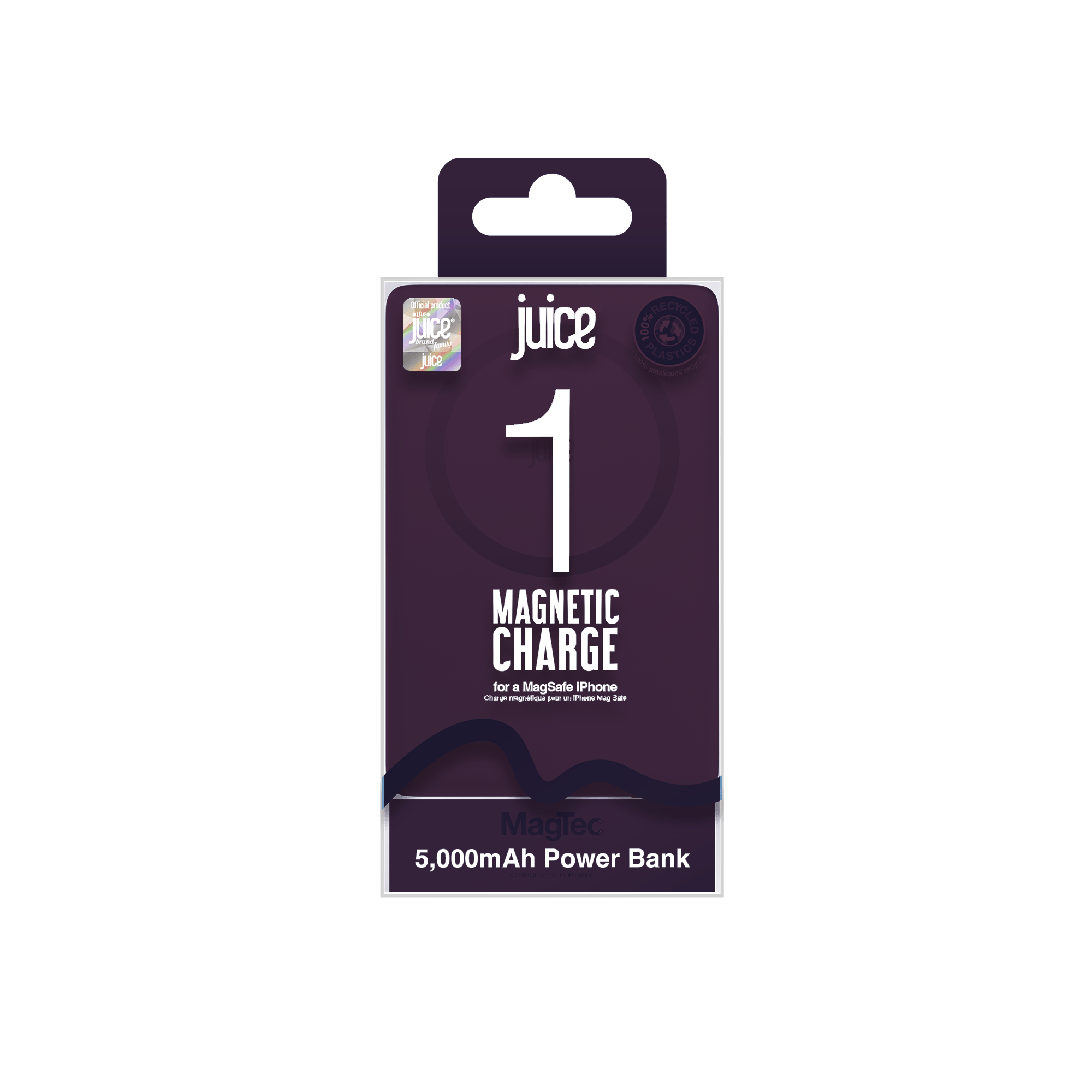 Juice 1 Charge Mag Tec Power Bank – 5,000mAh – iPhone 18 Colour Match – Burgundy – Packaging