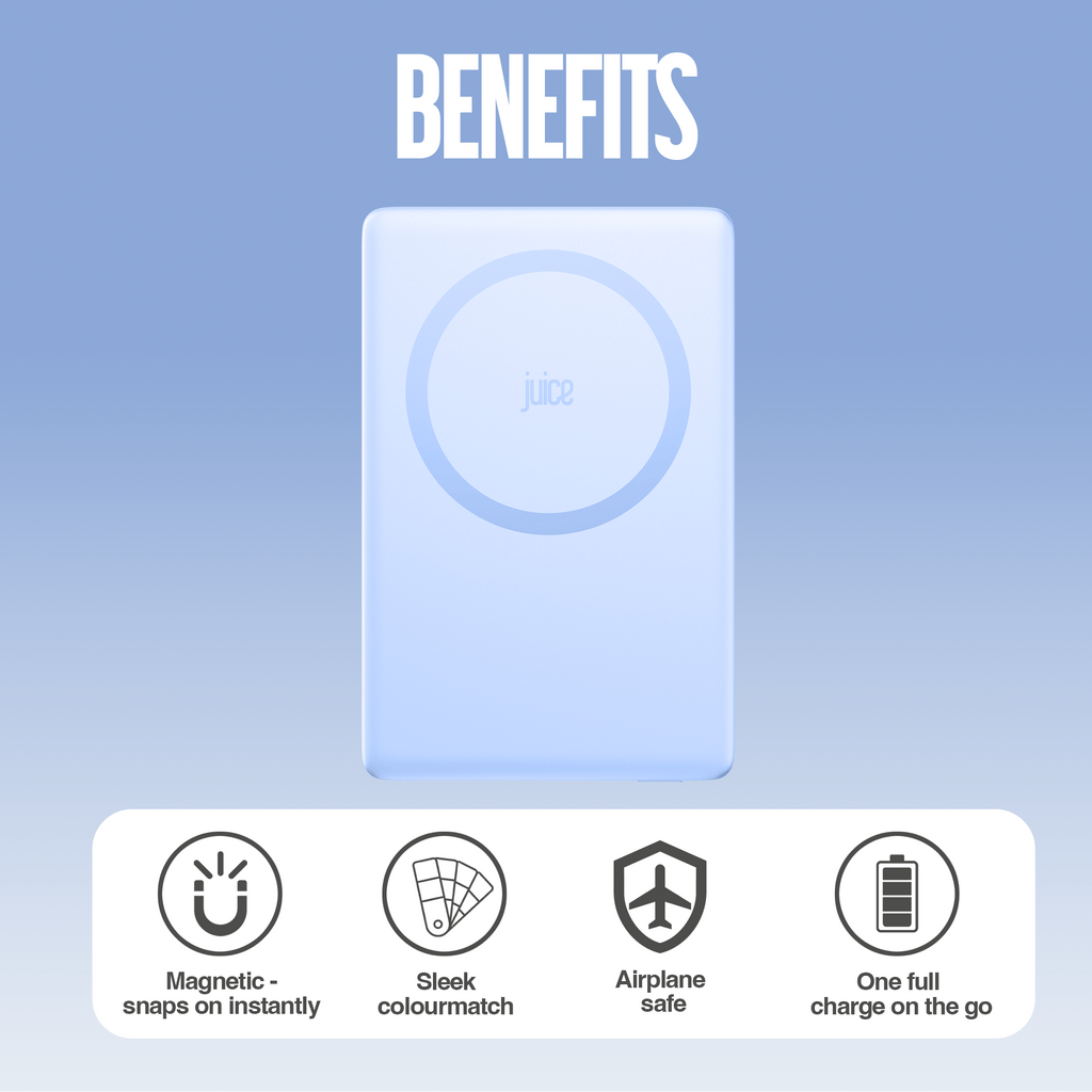 Juice 1 Charge Mag Tec Power Bank – 5,000mAh – iPhone 18 Colour Match – Glacier – Benefits