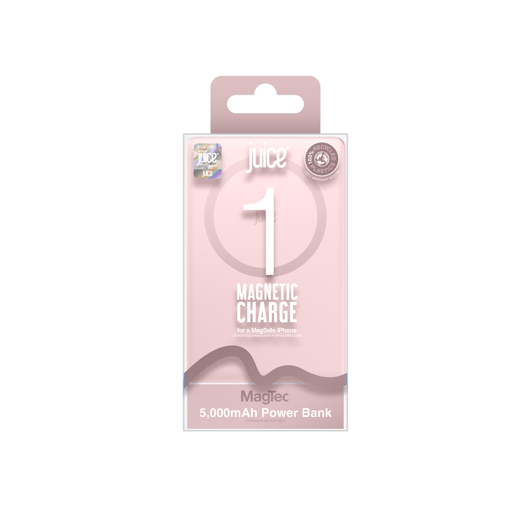 Juice 1 Charge Mag Tec Power Bank – 5,000mAh – iPhone 18 Colour Match – Pink – Packaging