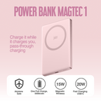 Juice 1 Charge Mag Tec Power Bank – 5,000mAh – iPhone 18 Colour Match – Pink – Product Spec