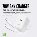 Juice 70W USB-C Fast Charger Plug with 2m Cable – GaN Power for MacBook, Laptop & Phone