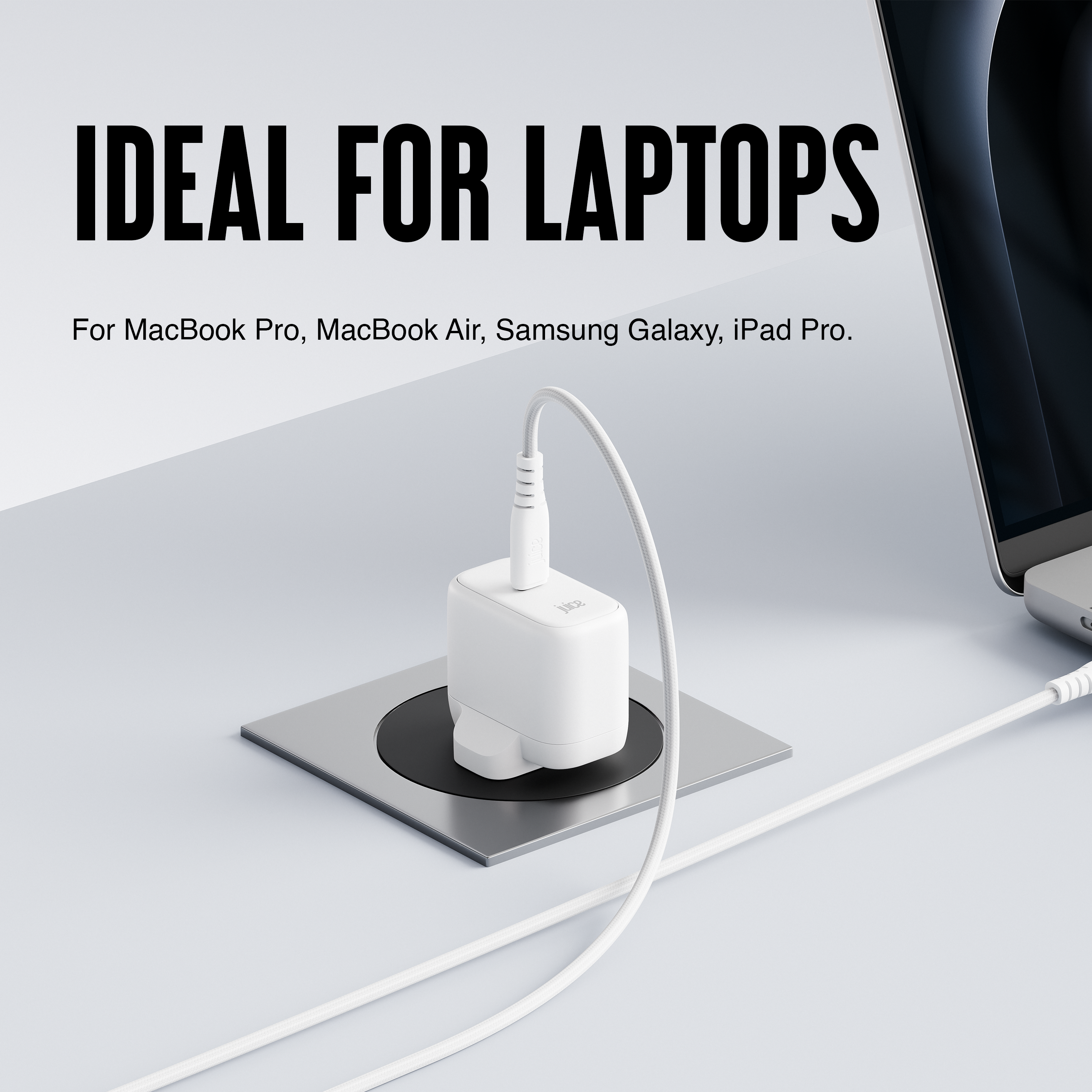 Juice 70W USB-C Fast Charger Plug with 2m Cable – GaN Power for MacBook, Laptop & Phone