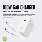 Juice 100W USB-C Fast Charger Plug with 2m Cable – GaN Power for MacBook, Laptop & Phone