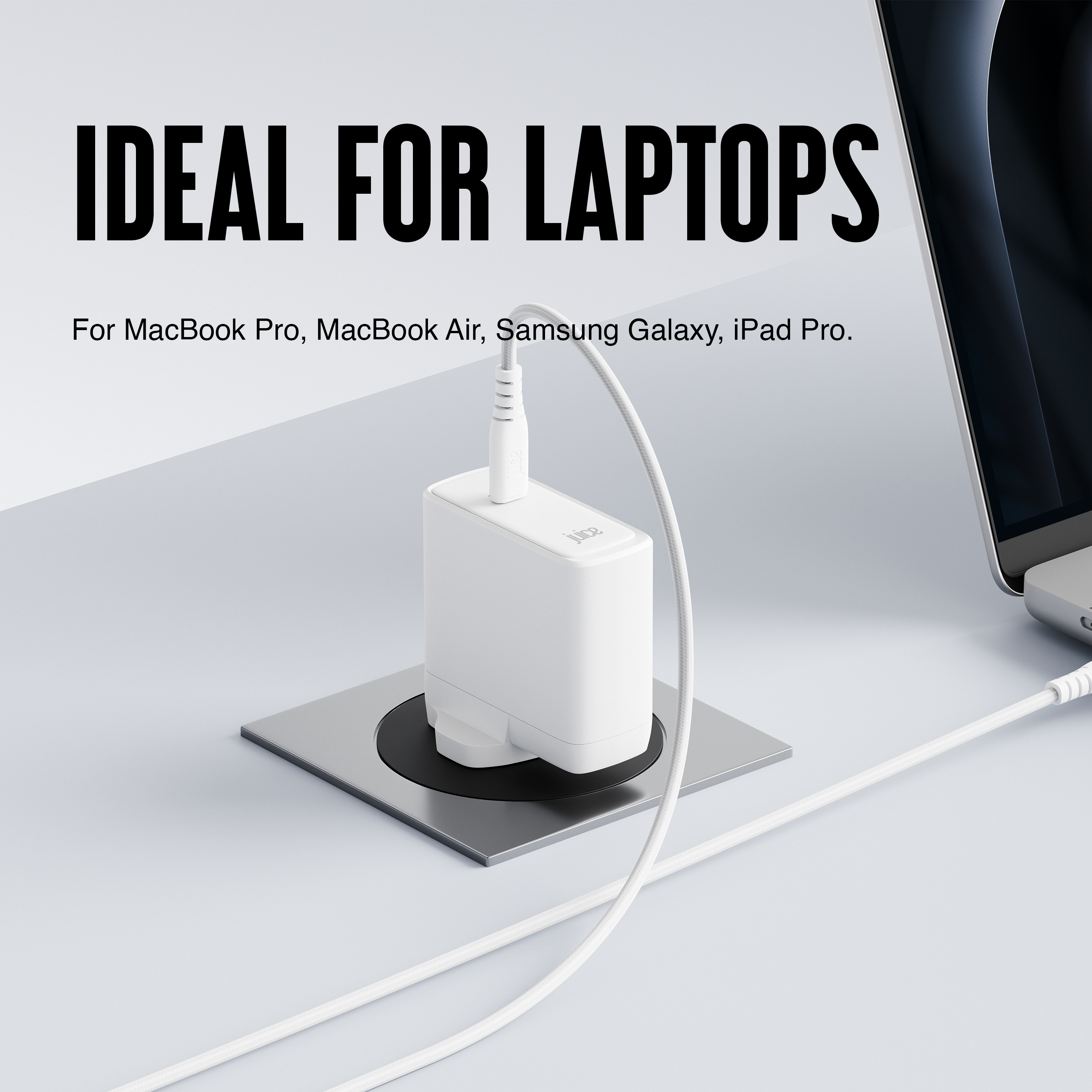 Juice 100W USB-C Fast Charger Plug with 2m Cable – GaN Power for MacBook, Laptop & Phone