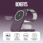 Juice 3-in-1 Compact Wireless Charger 15W (UK Plug) – Burgundy – Benefits