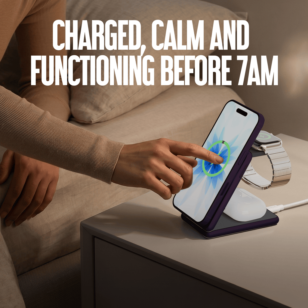 Juice 3-in-1 Compact Wireless Charger 15W (UK Plug) – Burgundy – Human