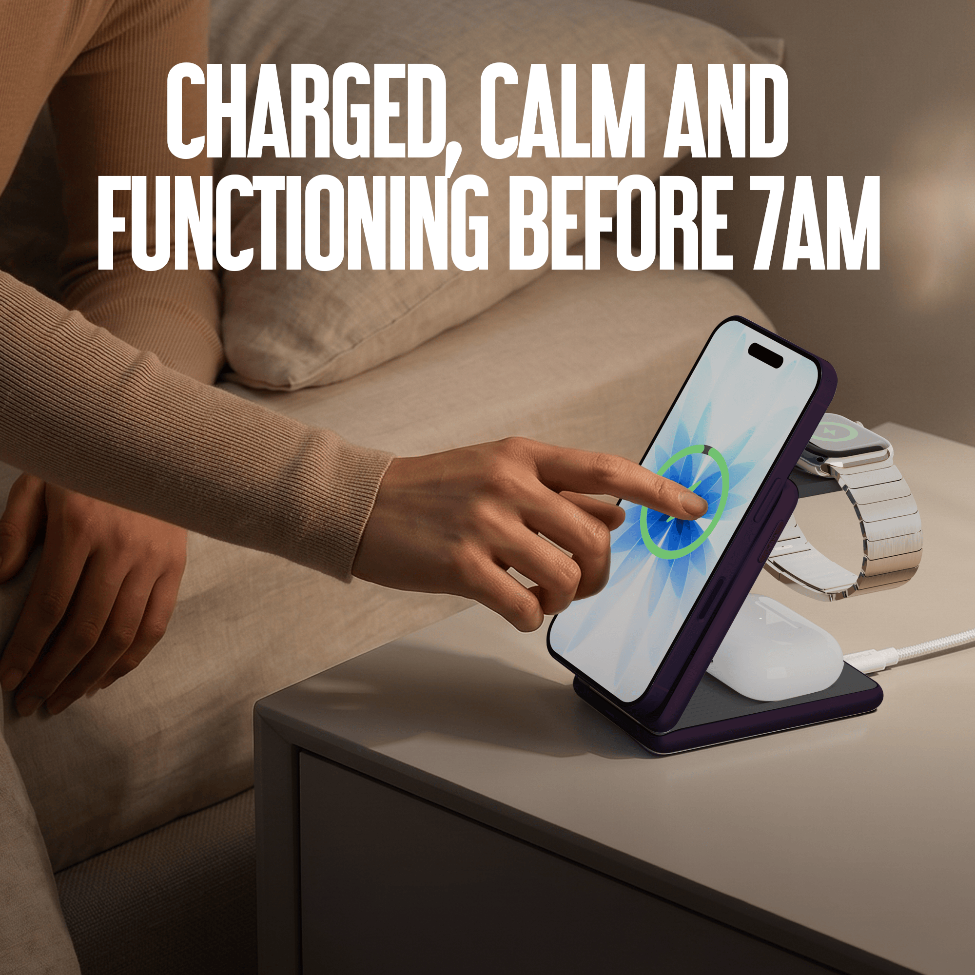 Juice 3-in-1 Compact Wireless Charger 15W (UK Plug) – Burgundy – Human