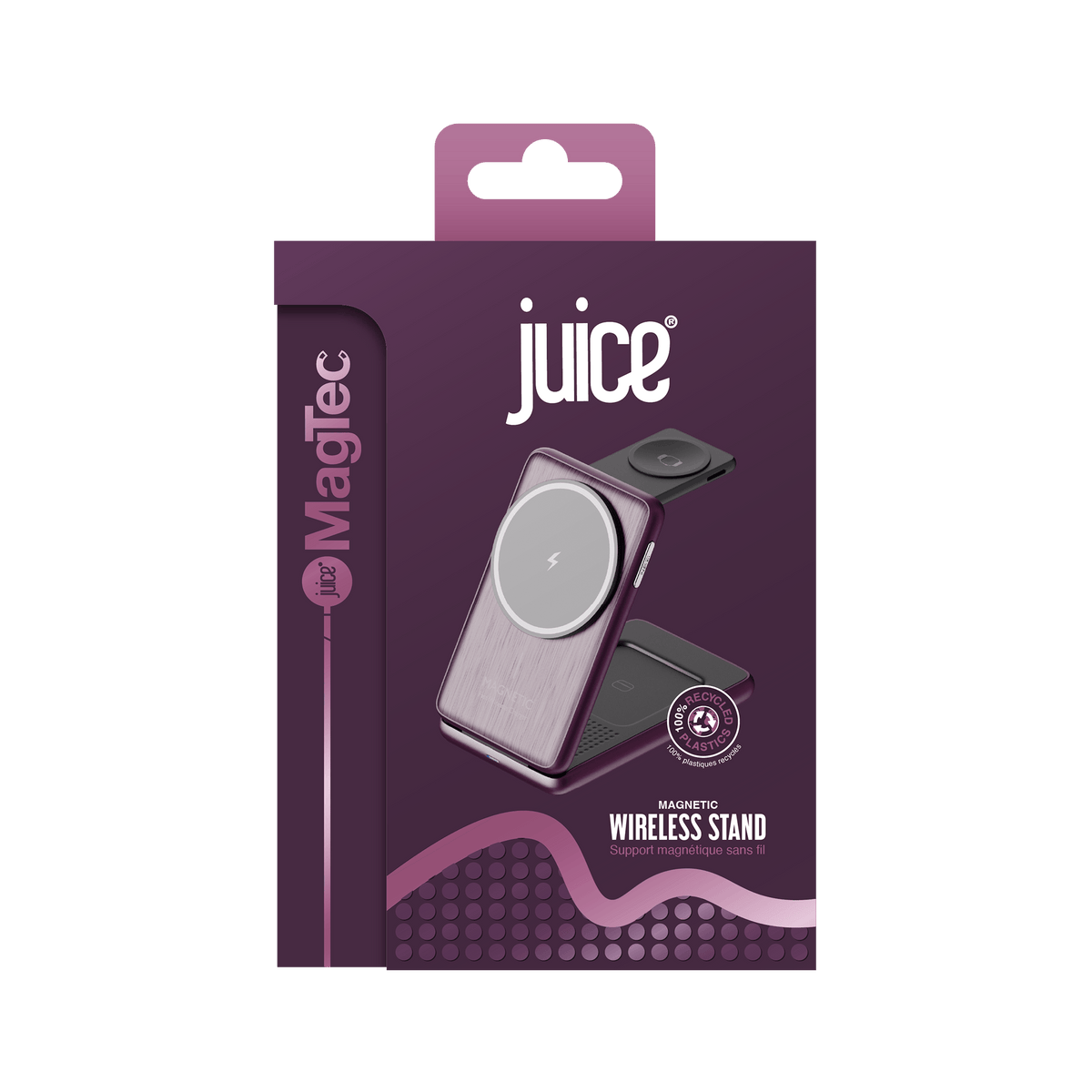 Juice 3-in-1 Compact Wireless Charger 15W (UK Plug) – Burgundy – Packaging