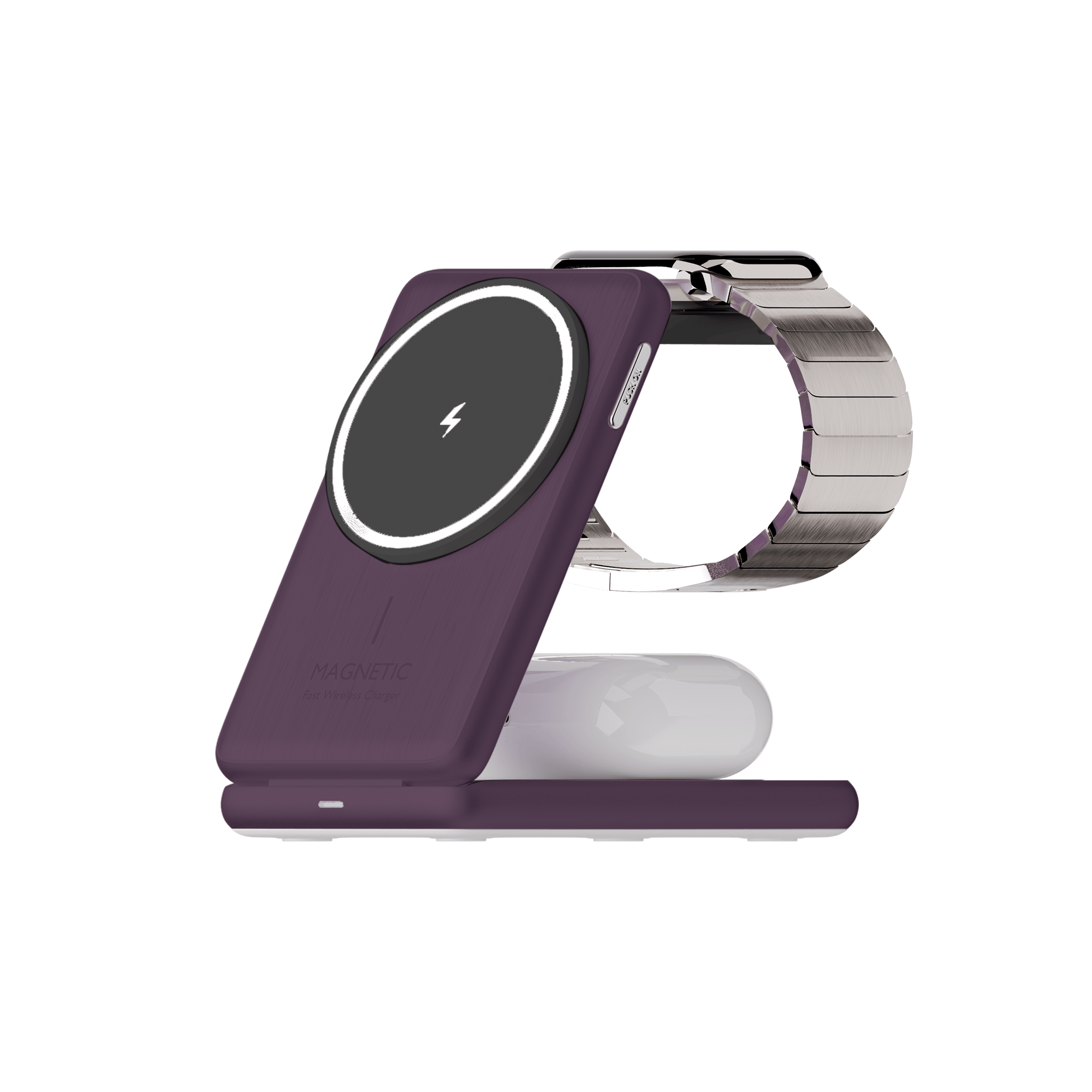 Juice 3-in-1 Compact Wireless Charger 15W (UK Plug) – Burgundy – Product