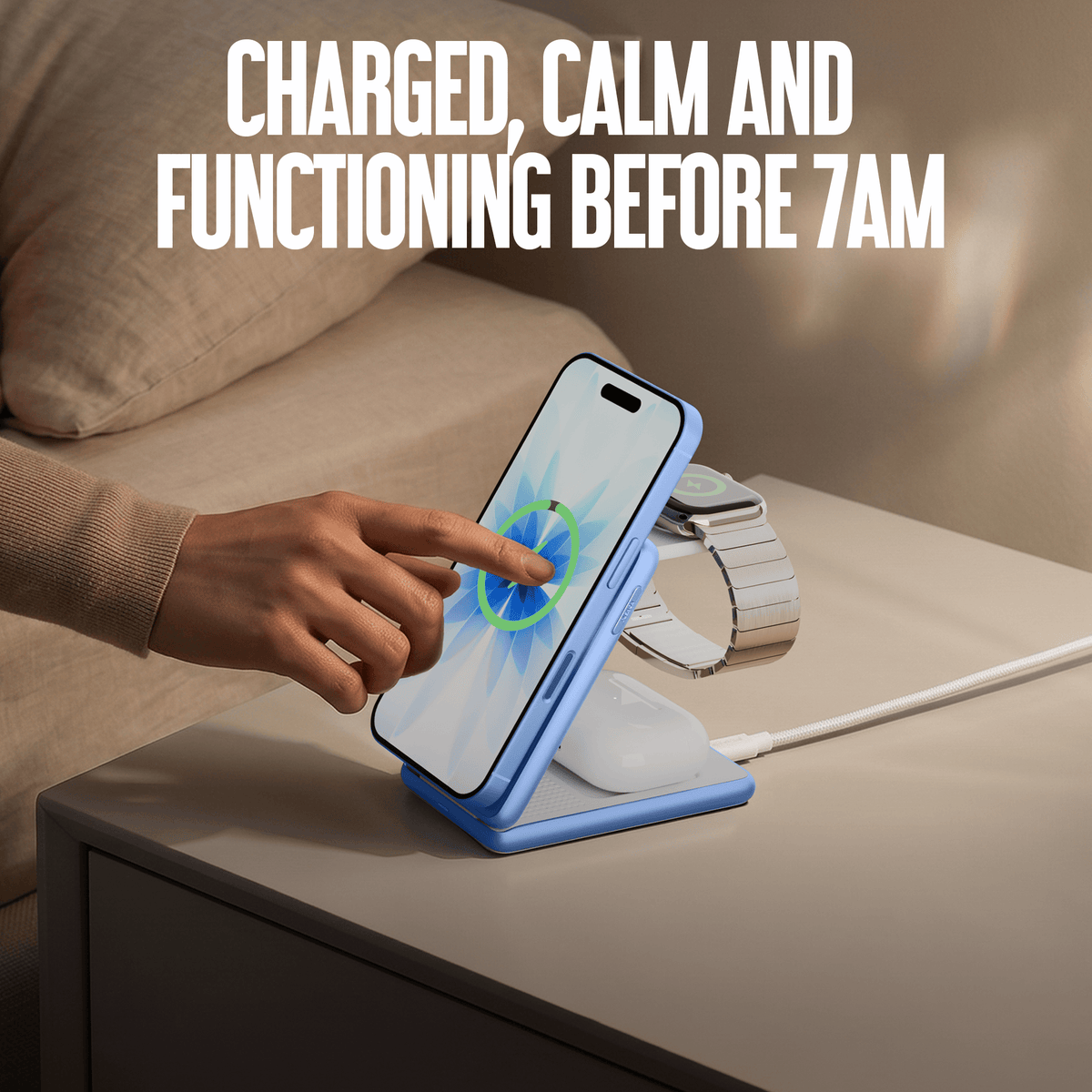 Juice 3-in-1 Compact Wireless Charger 15W (UK Plug) – Glacier – Human