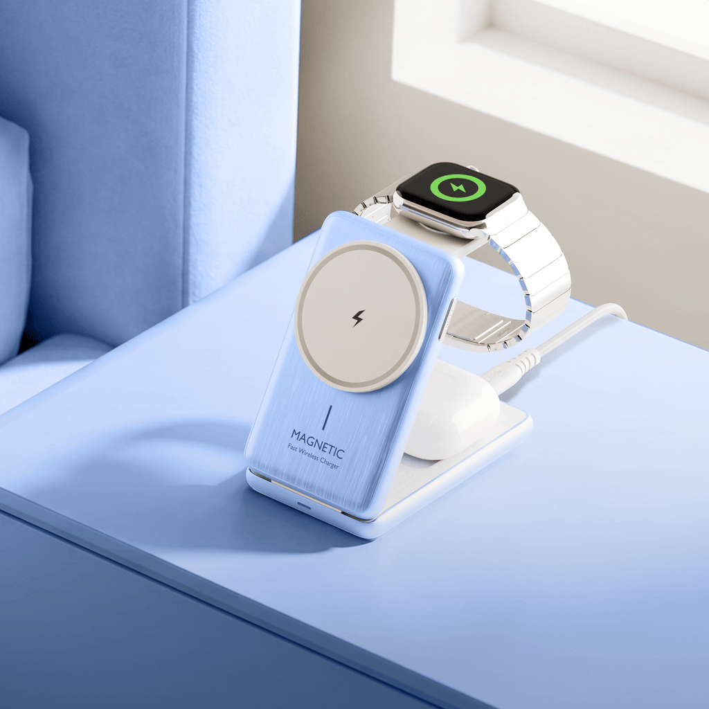 Juice 3-in-1 Compact Wireless Charger 15W (UK Plug) – Glacier – Lifestyle