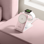 Juice 3-in-1 Compact Wireless Charger 15W (UK Plug) – Pink – Lifestyle