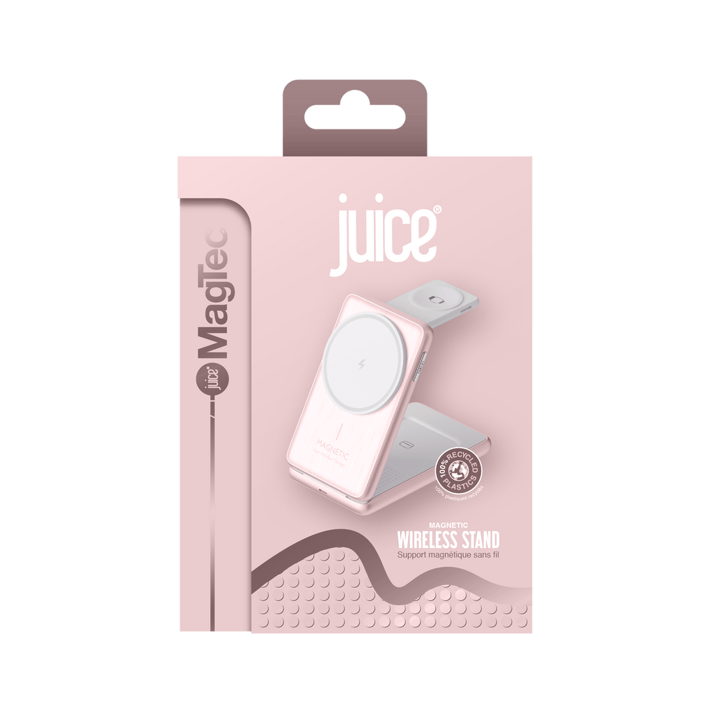 Juice 3-in-1 Compact Wireless Charger 15W (UK Plug) – Pink – Packaging