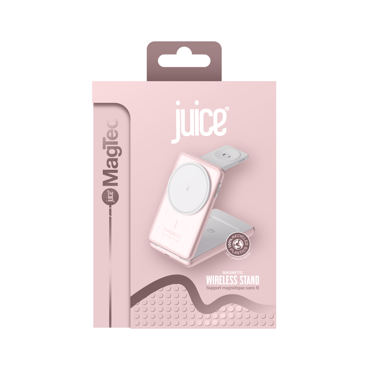Juice 3-in-1 Compact Wireless Charger 15W (UK Plug) – Pink – Packaging