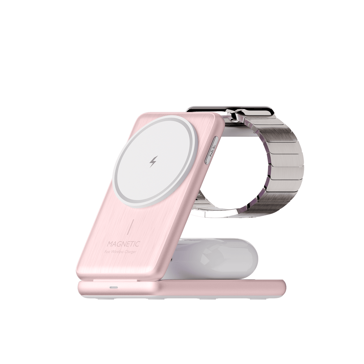 Juice 3-in-1 Compact Wireless Charger 15W (UK Plug) – Pink – Product