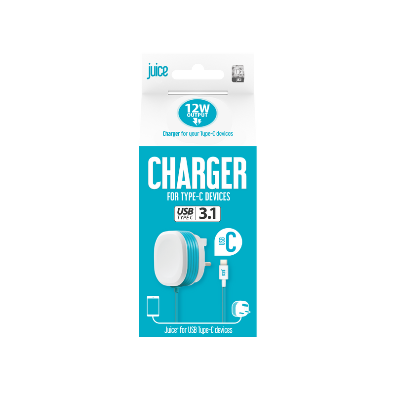 Juice 12 Watt USB-C Mains Charger with 1.5 metre Integrated Cable