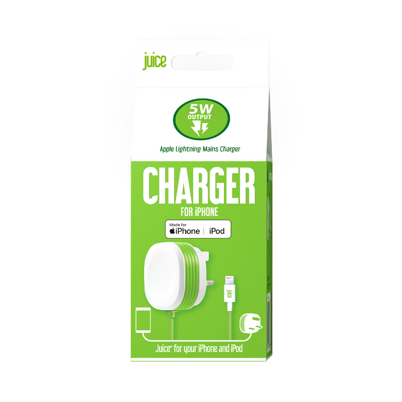 Juice 5 Watt Apple Lightning Mains Charger with 1.5 metre Integrated Cable