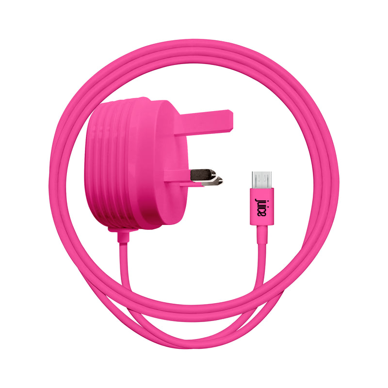 Juice Pink 1 Amp Coppafeel Micro USB Charger Plug and coiled Integrated Cable