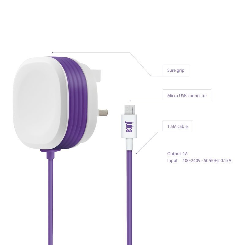 Juice 2.4 Amp Micro USB Charger Plug and Cable annotated instructions