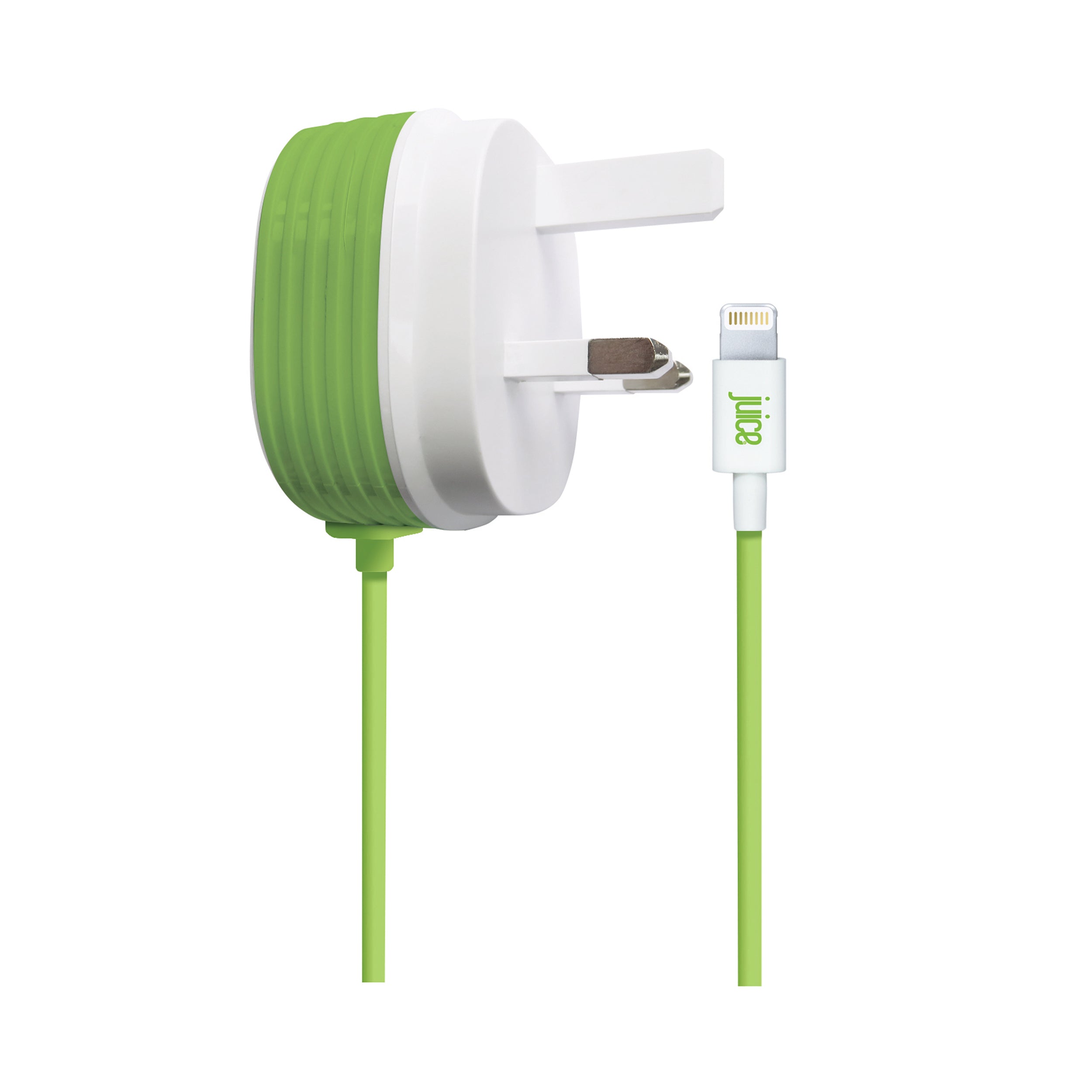 Juice White/Green 2.4 Amp Apple Lightning Charger Plug and Green Cable