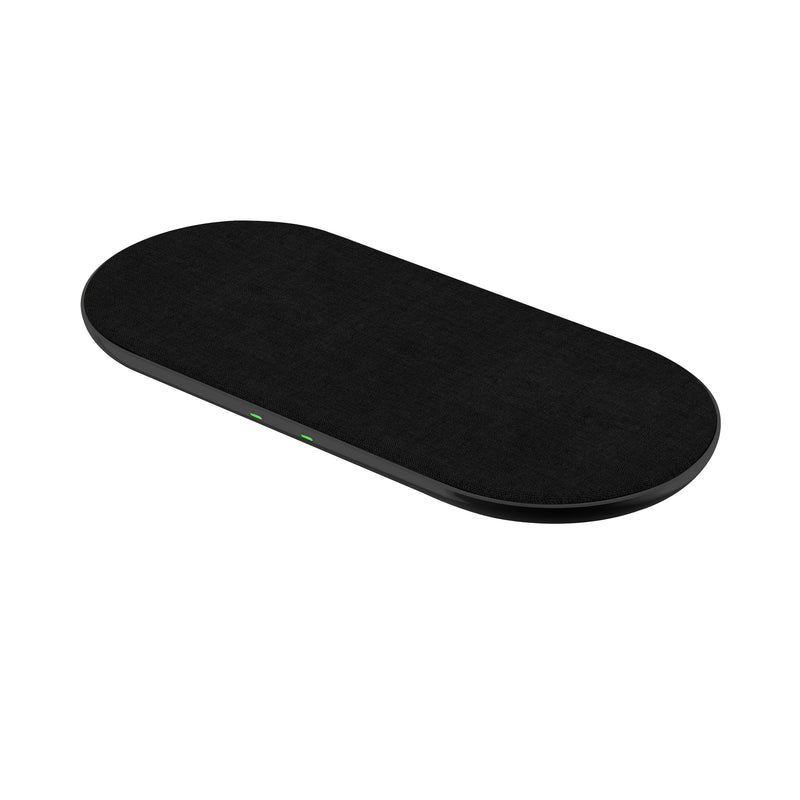 Juice 20 Watt Duo Wireless Charging Pad in Black Front Right Angle highlighting the charging indicator lights