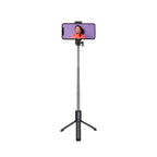 Juice Social 4 in 1 Selfie Stick, phone held horizontally in C Clamp on extended tri-pod.